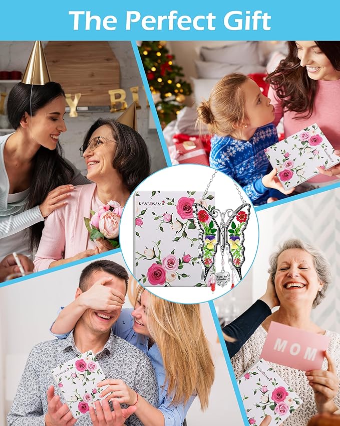 KY&BOSAM New Butterfly Suncatcher Stain Glass World`s Best Grandma Butterfly Suncatcher Hanging for Window Wind Chime Gifts for Grandma Mother`s Day Valentine's Birthday Christmas Thanksgiving