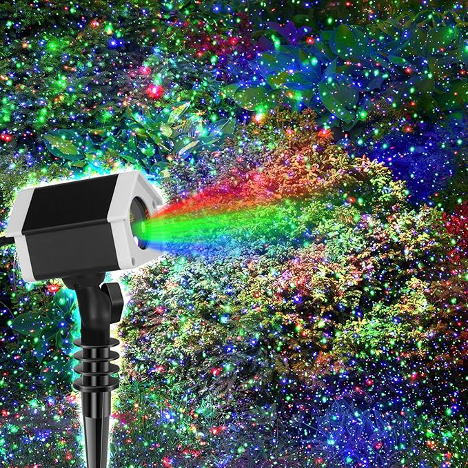 Christmas Laser Lights, Outdoor Garden Laser Lights Star Projector with Moving Firefly for Outdoor, Indoor, Christmas, Holiday (Red Green Blue)