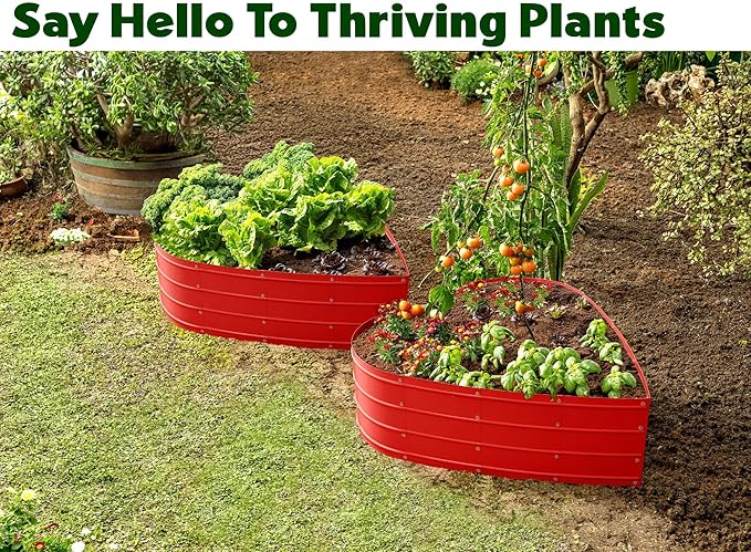 Galvanized Raised Garden Beds Outdoor // Planter Raised Beds for Gardening, Vegetables, Flowers // Large Metal Garden Box (Red) // Tool-Free Assembly