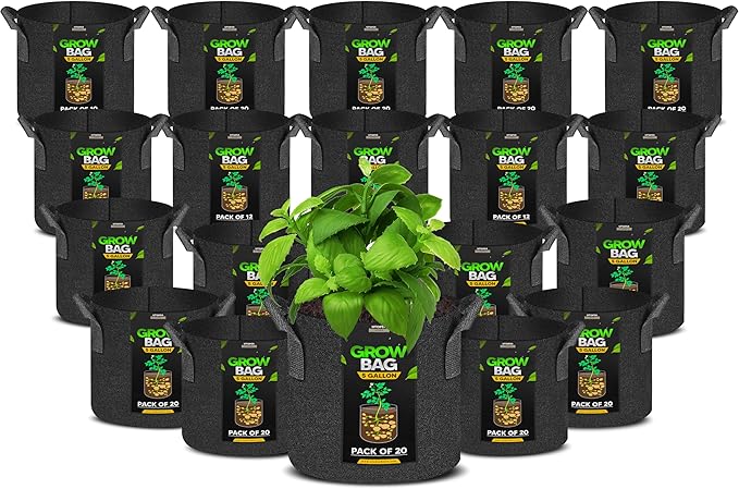 Utopia Home 20 Pack 5 Gallon Grow Bags, 300G Thickened Nonwoven Plant Fabric Pots for Outdoor, Grow Pots, Garden Plant Bags, Aeration Fabric Planters for Fruits, Vegetables and Flowers