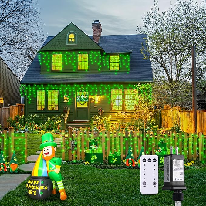 JMEXSUSS 400 LED 38.8F Green Icicle Lights for St Patricks Day Decorations, Green Christmas Lights Indoor Outdoor, Green String Icicle Lights for House Fireplace Party Yard Decoration