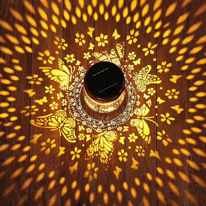 Solar Lanterns Outdoor Garden Decor Butterfly Hanging Lantern Lights, Birthday Gifts for Women Mom Grandma Waterproof Metal Solar Lights LED Decoration with Shepherd Hook for Garden Yard Patio Porch