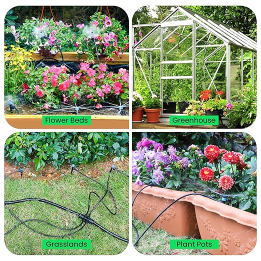 MIXC 230FT Drip Irrigation System,Quick Connector Garden Watering System Automatic Sprinkler System Kit for Lawn Raised Bed Greenhouse Plant Watering System with 1/2'' Tubing,Drip Emitters,Connectors