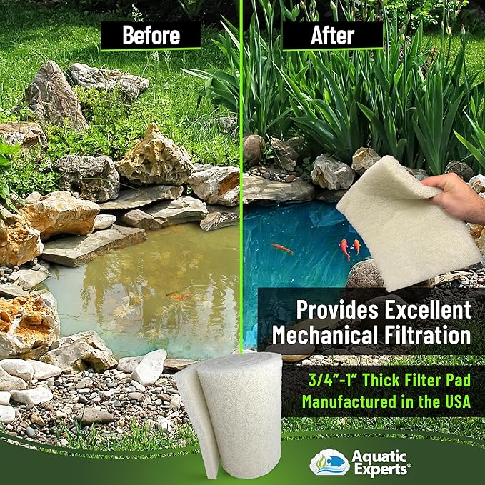 Classic Koi Pond Filter Pad FINE - White Bulk Roll Pond Filter Media, Ultra-Durable Pond Filters for Outdoor Ponds, Reusable Fish Pond Filter Material, USA, Aquatic Experts (3/4" - 1" x 12" x 72")