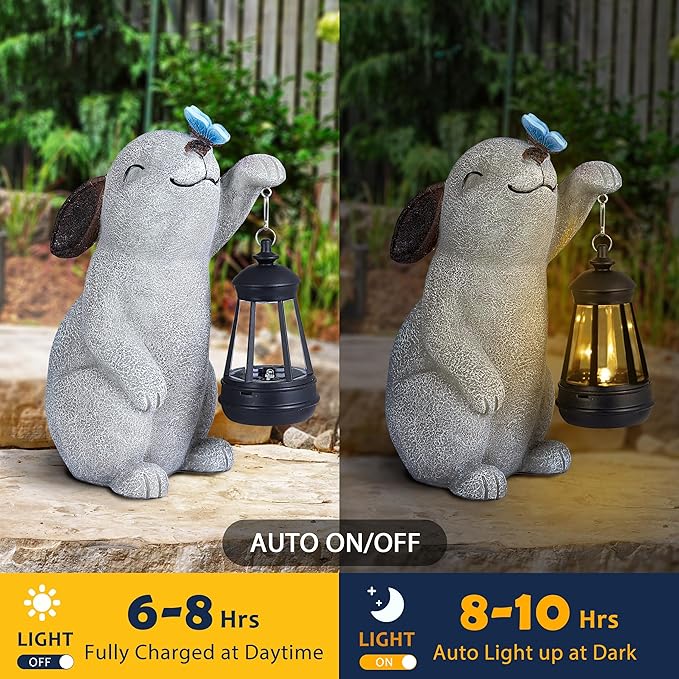 Solar Rabbit Statues for Garden Decor - Outdoor Bunny Figurine with Solar Lantern for Yard Patio Lawn Balcony Ornaments - Garden Gifts for Mothers Day, Grandma, Easter