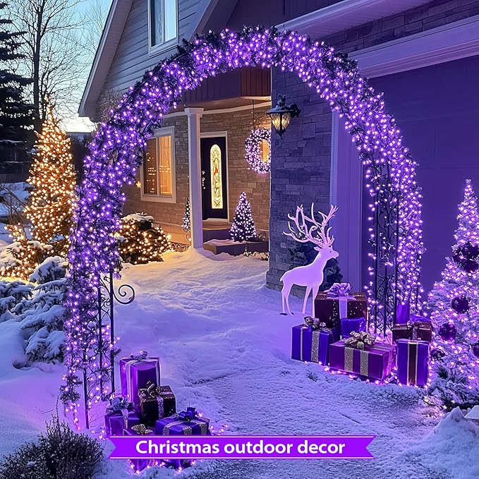 JMEXSUSS 2 Pack Purple Solar Lights Outdoor Waterproof: Each 100 LED 33ft Purple Solar Christmas Lights - 8 Modes Solar Christmas Lights for Outside Tree Holiday Garden Party
