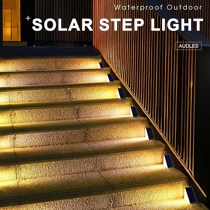 LED Solar Step Lights Waterproof Outdoor Stair Lights, Solar Deck Lights Outdoor Decor IP67 Solar Decoration Lights for Yard, Patio, Garden, Walkways, Front Door, Pathway, Driveway, Porch 6 Pack