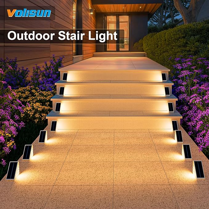 VOLISUN Solar Step Lights for Outside 16 Pack, Solar Stair Lights Outdoor Waterproof IP67, LED Outdoor Step Lights, Outdoor Stair Lights Decor for Deck, Front Step, Front Porch and Patio (Warm White)