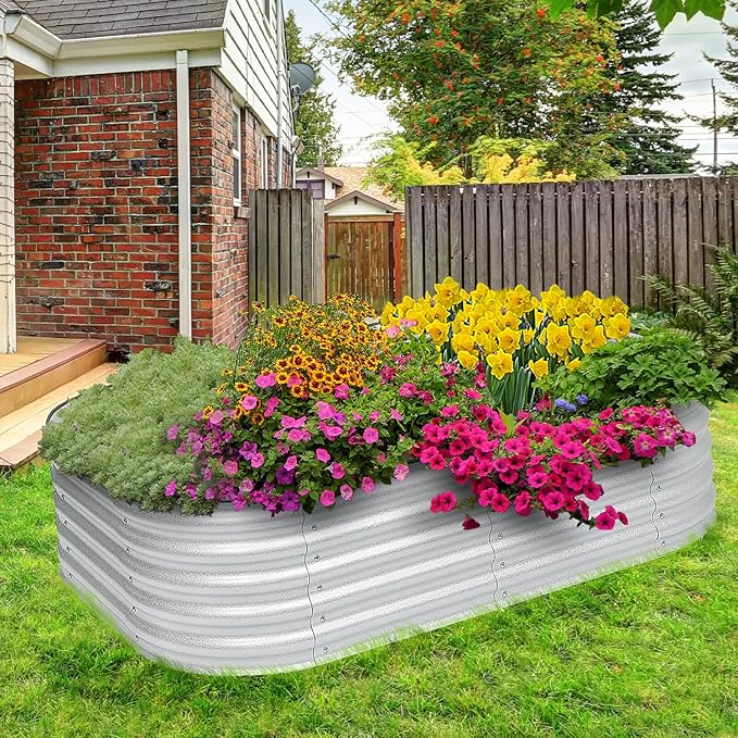 BPS 6-in-1 Metal Raised Garden Bed, 5.5x4 FT Galvanized Planter Raised Beds for Vegetables, Flowers 17'' Extra Tall