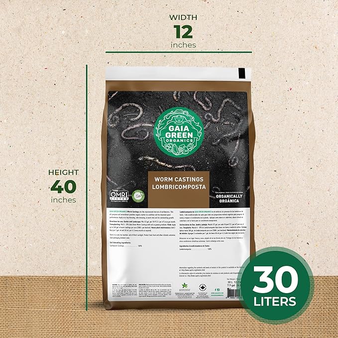 GAIA GREEN 30 Liters All-Purpose Worm Castings Powder for Improved Soil Quality, Recommended for Household Plants, Urban Gardens, Lawns & Greenhouses