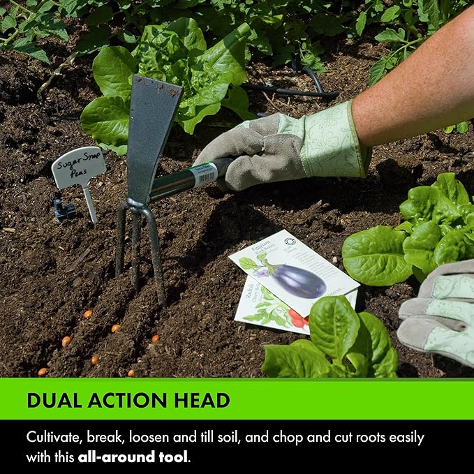 Yard Butler Terra Tiller - Durable Weeding & Tiller Gardening Tool - Ergonomic Grip for Weeding, Tilling & Digging - Dual-Action Head with Three Prongs & Beveled Edge