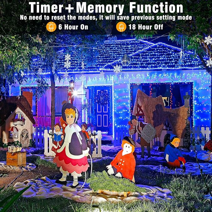 Vivideal 300 LED Christmas Lights Outdoor - 99ft Extra Long Christmas String Lights 8 Modes Plug in Waterproof Fairy Lights with Timer Memory for Indoor Outside Bedroom Home Party Decoration, Blue