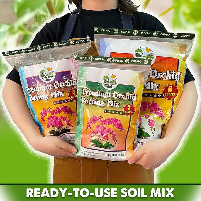 DUSPRO 2QT Orchid Potting Mix with Moss Pine Bark Mulch Perlite Stone & Coco Peat Natural Ingredients, Orchid Repotting Kit Drainage Indoor Potting Medium Great for Plant Root Climbing & Expanding