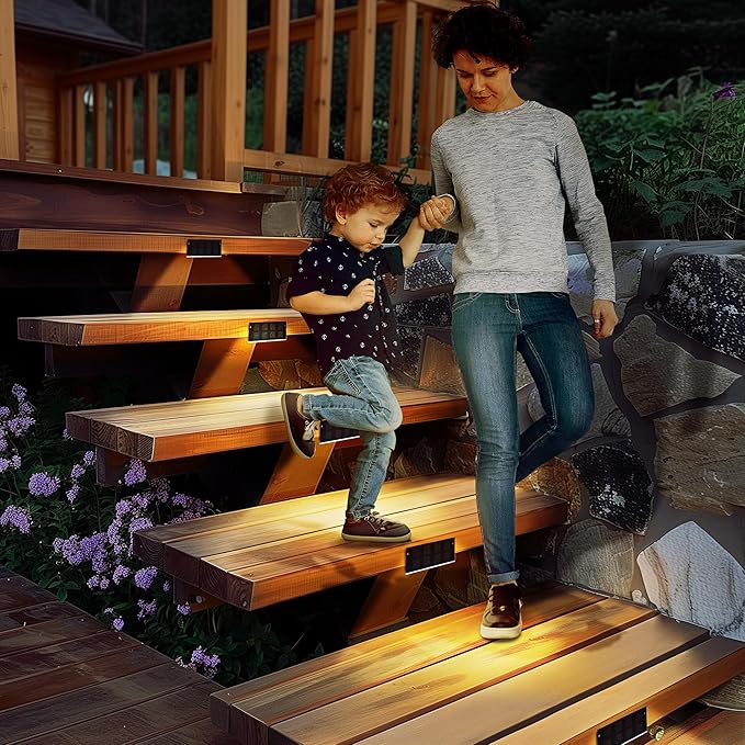 SOLPEX Solar Step Lights for Outside, 24 LEDs Solar Stair Lights Outdoor Waterproof Decor for Porch, Front Door, Stair, Step, Deck, Fence, Balcony, Patio, Wall, Yard, Garden(12 Pack, Warm White)