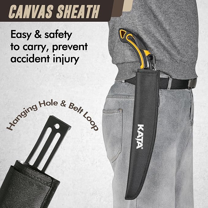 KATA 13.7 Inch Hand Pruning Saw Set, SK5 Curved and Straight Saw Blade in Oxford Safety Sheath, Survial Camping Hand Saw for Tree Trimming, Gardening, Wood Cutting