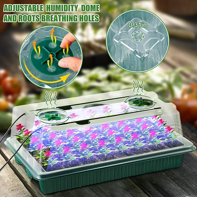 2 Pack Seed Starter Tray with Grow Light High Dome Seed Germination Kit 80 Cells with 4 LED Grow Lights Seedling Starter Kit with Smart Timer and 3 Modes for Home Gardeners, Indoor Greenhouse
