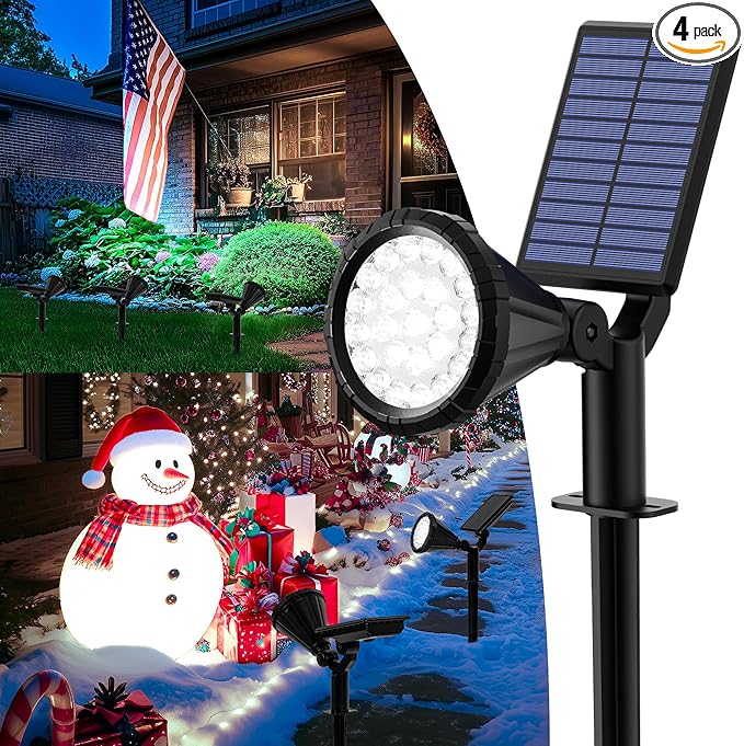 Solar Spot Lights Outdoor Waterproof, Solar Powered Flag Lights Halloween Lights, Landscape Spotlights for Tree, House, Yard, Garden, Christmas Decorations-4 Pack