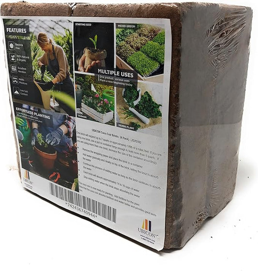 UBICON Easy to Use Compressed Coco Coir Organic Top Soil for Indoor and Outdoor; 24 Bricks expands to 60 Gallons, Excellent Aeration, Reduces Weed Growth, and Retains Water