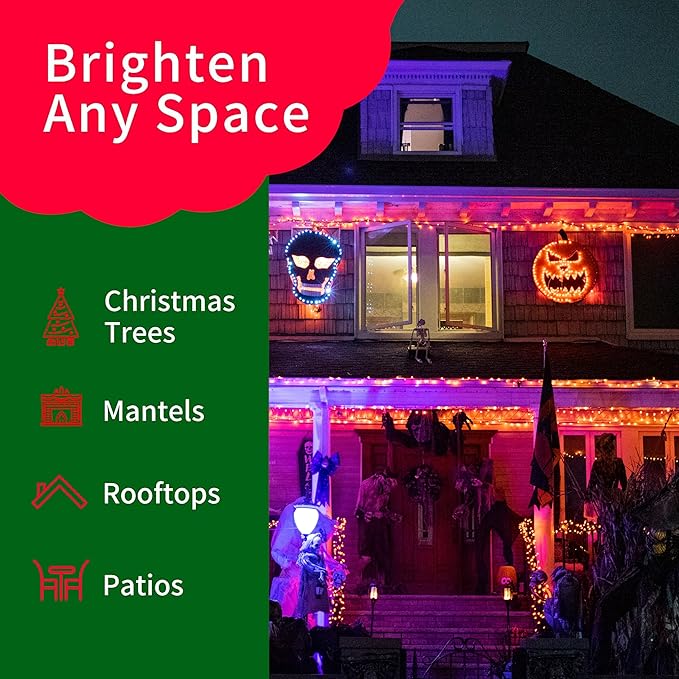 Ultra-Bright Connects End to End Orange Christmas Mini Lights 300L 63.8Ft(2Sets-Each 150L)UL Listed Incandescent Bulb String Light for Indoor Outdoor Halloween Home Garden Party Tree Decor