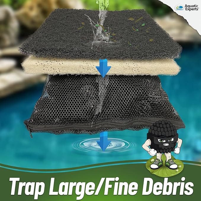 Aquatic Experts Classic Koi Pond Filter Pad FINE - White Bulk Roll Pond Filter Media, Ultra-Durable Pond Filters for Outdoor Ponds, Reusable Fish Pond Filter Material, USA, (Pond Bundle 1)