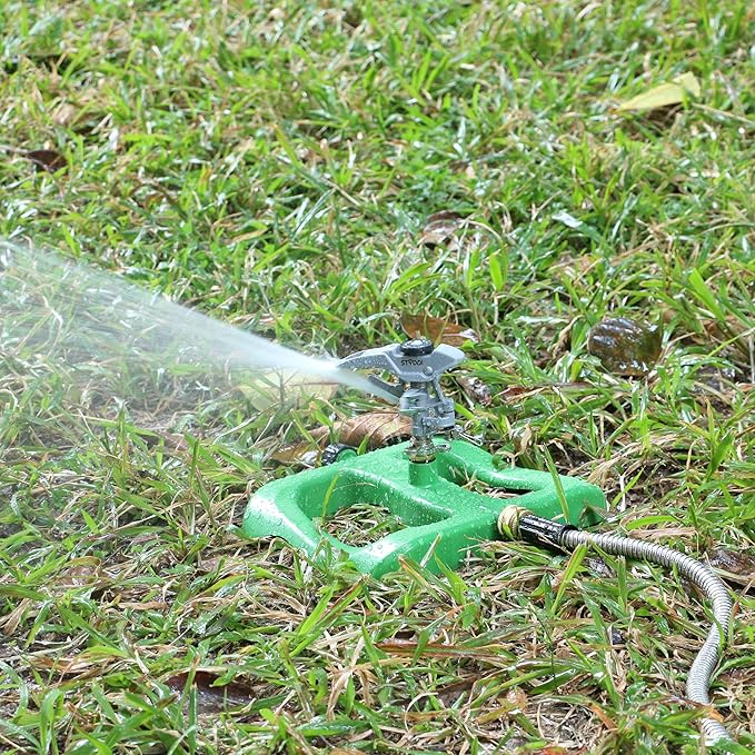 STYDDI Deluxe Pulsating Impact Sprinkler with Heavy Duty Metal Base, Pro Metal Adjustable Circular Water Sprinkler for Medium to Large Lawn, Yard, Garden and Large Areas, Coverage up to 6,360 Sq. ft