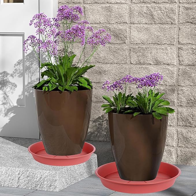 2 Pack of Plant Saucer Tray 19 inch, Heavy Duty Plastic Pot Plant Drip Trays Saucers for for Indoors Outdoor, Plant Water Tray for Planters 16-19" (19", Clay)