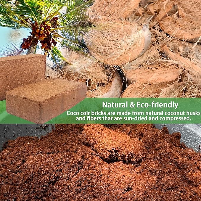 Coco Coir for Organic Coconut Coir- 12 Pack Coco Coir Brick- Coconut Soil with Low EC & PH Balance-Coco Fiber for Herbs& Flowers- High Expansion-Renewable Coco Soil for Planting