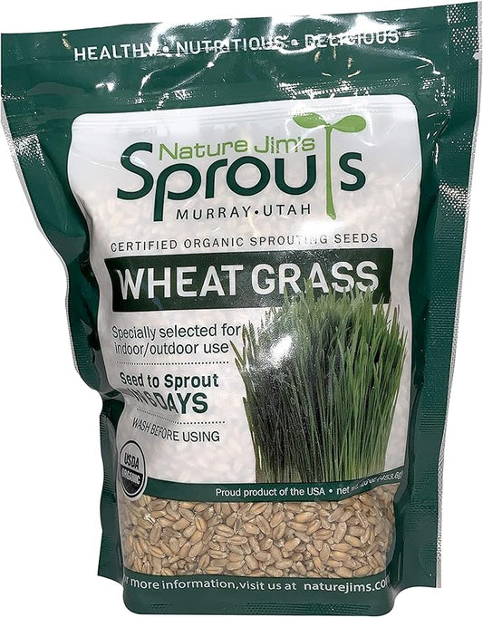 Nature Jims Sprouts Wheatgrass Seeds - 100% Organic Wheat Grass Seed for Sprouting - Cat Grass Planter Seeds, Rich in Vitamins, Fiber and Minerals - Non-GMO, Healthy Wheatgrass Sprout Growing Seed