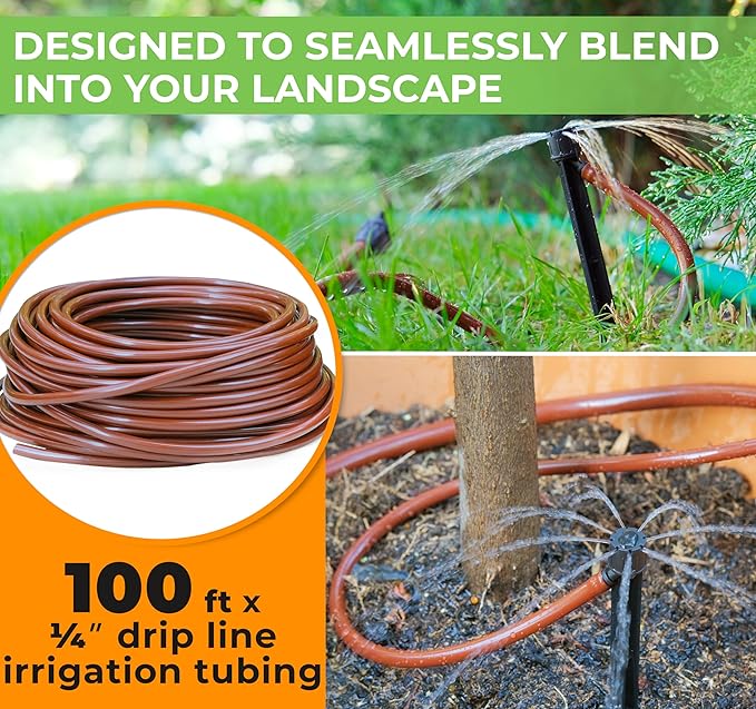CARPATHEN 1/4 Drip Irrigation Tubing - 100 ft Brown Drip Irrigation Hose Perfect for DIY Garden Irrigation System, Hydroponics, Misting Tubing, or as Blank Distribution Tubing for any Garden Project