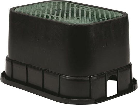 Rain Bird CPVBSTD Professional Series 12" Rectangular Sprinkler Valve Box, Black with Green Lid, 12" High