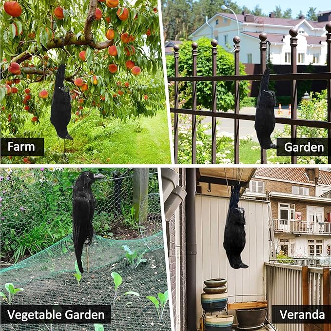 Lewtemi 1 Pcs 17 Inch Realistic Hanging Dead Crows Decoy Life Size Black Feathered Crow Fake Black Crows for Garden Decorations