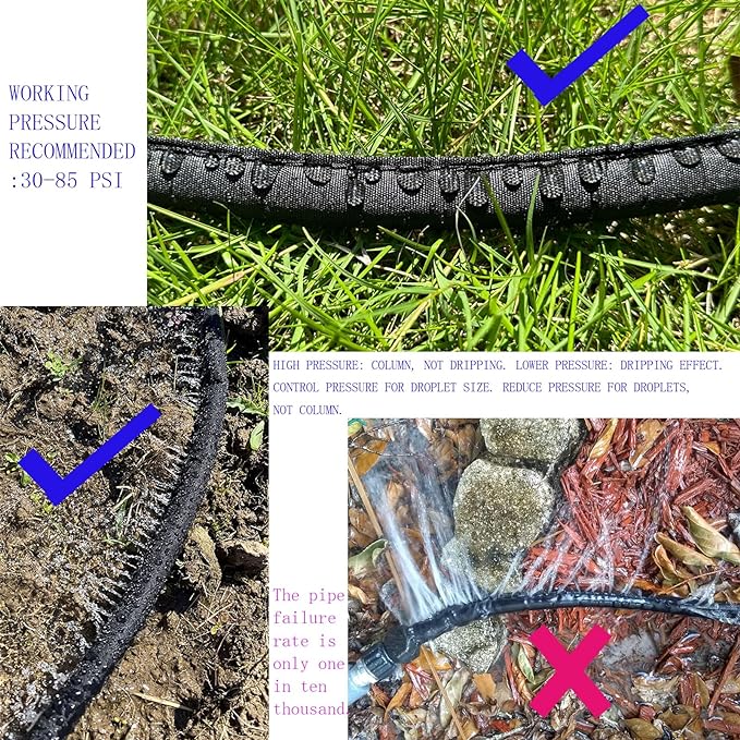 Flat Soaker Hose for Garden Beds 10 25 50 75 ft, 25" Short Linkable Drip Irrigation Hose Save 80% Water, Leakproof Watering Hose with Holes