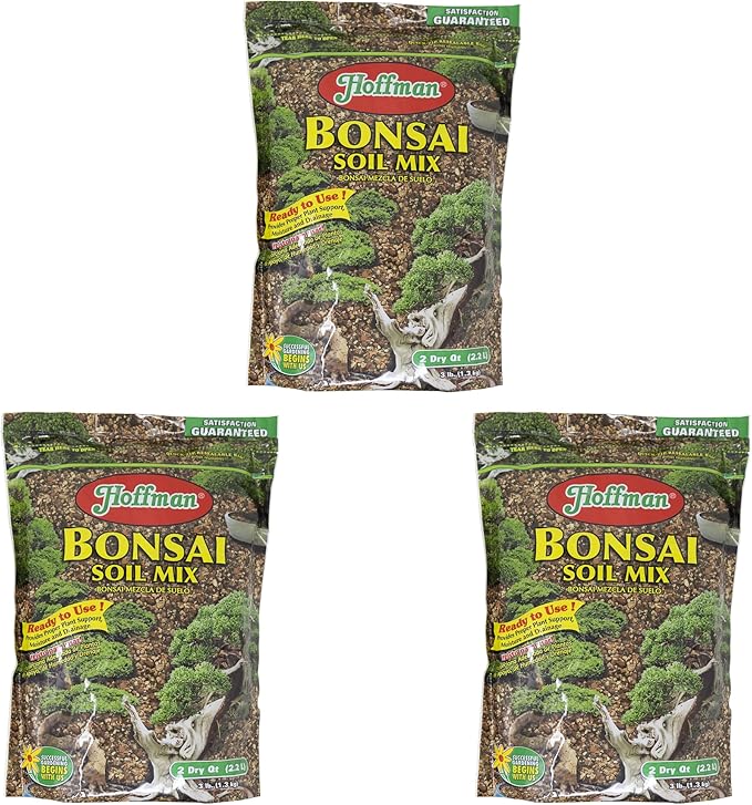 Hoffman Ready to Use Bonsai Soil Potting Mix to Provide Proper Support, Moisture, and Drainage, 2qt Bag, 3 Pack