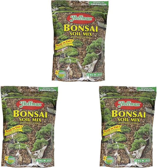 Hoffman Ready to Use Bonsai Soil Potting Mix to Provide Proper Support, Moisture, and Drainage, 2qt Bag, 3 Pack