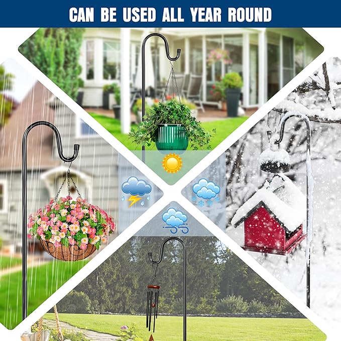 Ottsuls Shepherds Hooks for Outdoor - 60" Heavy Duty Bird Feeder Pole with 5 Prong Base, Adjustable Stand Hanger for Garden Plant, Hummingbird Feeder, Lantern Lights - Haning Wedding Decor (1 Pack)