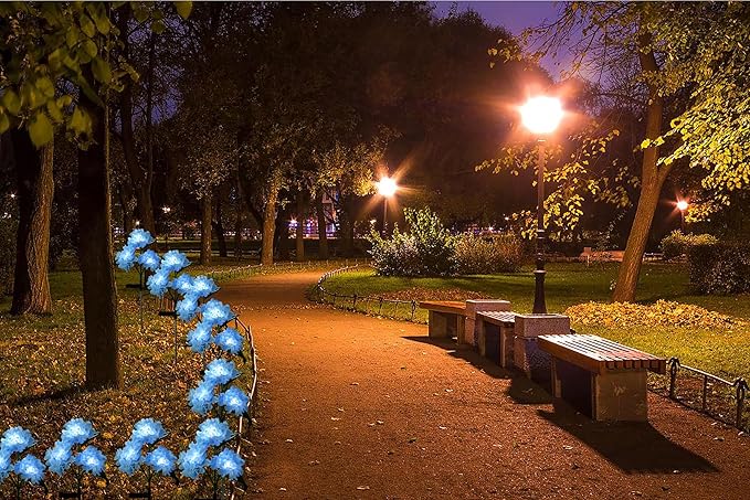 RAYLIDA Solar Lights Outdoor Decorative - 3 Pack Hydrangea Solar Garden Stake Lights Waterproof,Two Lightning Modes & Enlarged Solar Panel (Blue)