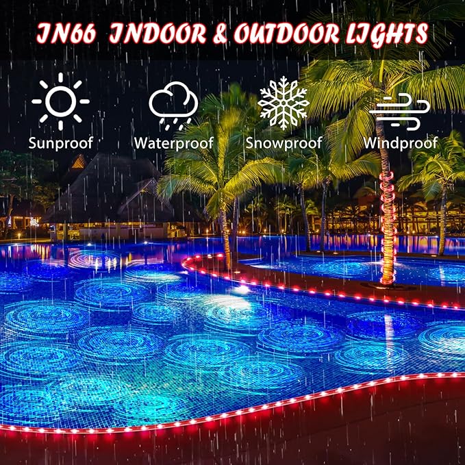 Red Rope Lights Outdoor, 50Ft 600 LED Valentine's Day String Light, Waterproof Tube Light Plug in 8 Modes Timer Memory, Halloween, Christmas Lights Outdoor Decorations for Tree Garden Party
