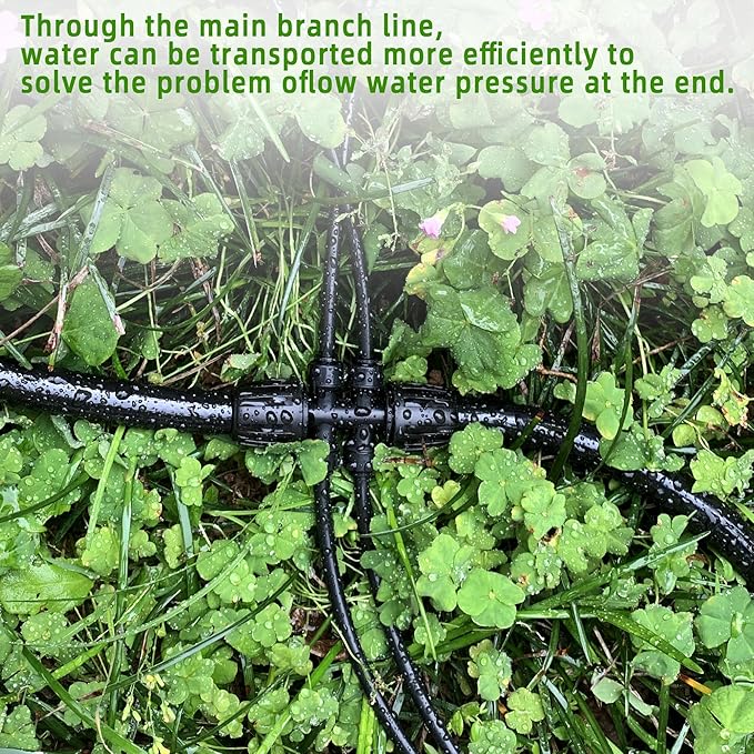 4 Pack 1/2'' to 1/4'' Drip Irrigation Fittings, Push-to-Fit 6 Way Drip Irrigation Part Barbed Tee Connectors, Anti-Leak Locked Splitter Fitting for 1/2" Irrigation Tubing (0.6''-0.67''OD)