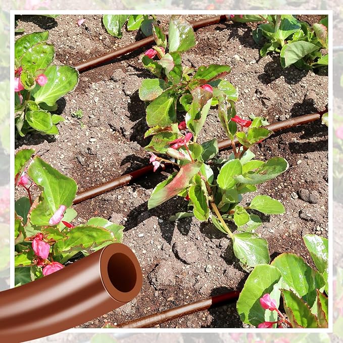 Treela 328 ft Drip Irrigation Hose 1/4 Inch Blank Distribution Tubing Drip Irrigation Tubing Water Hose for Garden Flower Bed Greenhouse Flower Patio Lawn (Brown)