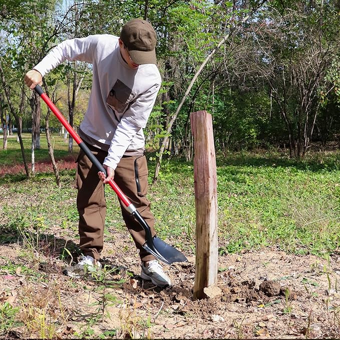 Shovel for Digging, 56 Inches Heavy Duty Shovel for Gardening, Round Shovel for Digging with Fiberglass Handle (Red)
