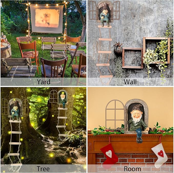 Thyle 4 Pieces Elf Out The Door Tree Hugger Garden Statue Gnome Resin Gnome Figurine Hanging Inappropriate Garden Gnomes Tree Gnome Decoration Tree Faces Decor Outdoor for Patio Lawn Ornament