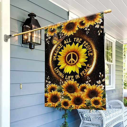 FLAGWIX 30x40 House Flag, Sunflower, Hippie Peace Flag - Double Sided, Heavy Duty Canvas, Fade Resistant - House Flags, Decorations For Home, Outside, Indoor, Outdoor Decor Flag with Grommets
