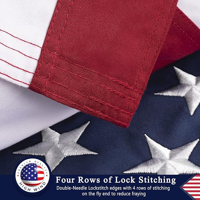 This Folded Memorial Flag American US Cotton Flag 5x9.5 FT Premium 100% Cotton For Veteran, Embroidered Stars, Sewn Stripes, 4 Rows of Lock Stitching, Brass Grommets USA Burial Casket Flags
