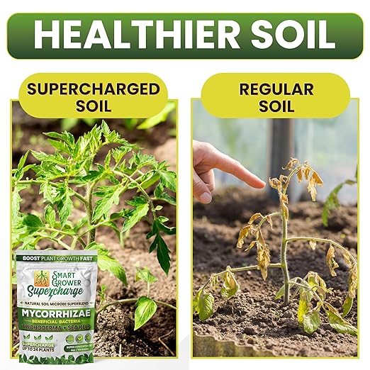 Mycorrhizal Fungi with Beneficial Bacteria, Trichoderma, Sea Kelp, Molasses, Yucca, Smart Grower Supercharge Plant Root Enhancer 8oz Super Concentrate Powder Makes 100 Gallons
