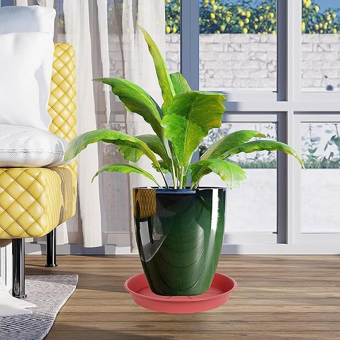 2 Pack of Plant Saucer Tray 14 inch, Heavy Duty Plastic Pot Plant Drip Trays Saucers for for Indoors Outdoor, Plant Water Tray for Planters 13-14" (14", Clay)