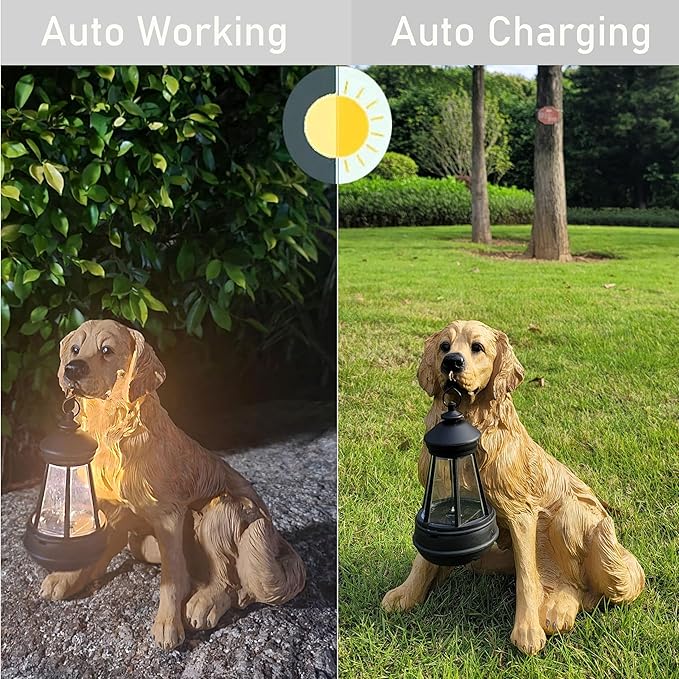 NASKY The Resin Handicraft Solar - Powered Hanging Lamp in The Shape of A Simulated Puppy of The Courtyard is Suitable for Places Such As Courtyards, Gardens and Balconies (Golden Hair)