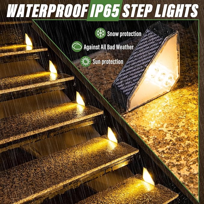 JSOT Solar Step Stair Lights Outdoor Yard Decor 10 Pack, IP65 Waterproof Deck Lighting for Outside Solar Powered, Solar Garden Light Decor for Fence, Backyard, Front Porch Step, Balcony, Wall, Patio