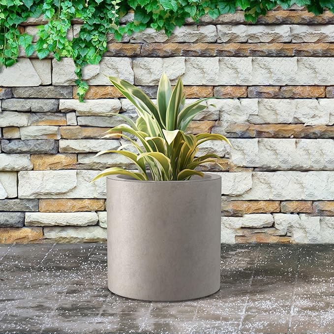 Kante 12.6" Dia Round Concrete Planter, Modern Style Large Cylindrical Plant Pot with Drainage Hole and Rubber Plug for Indoor Outdoor Patio, Weathered Concrete