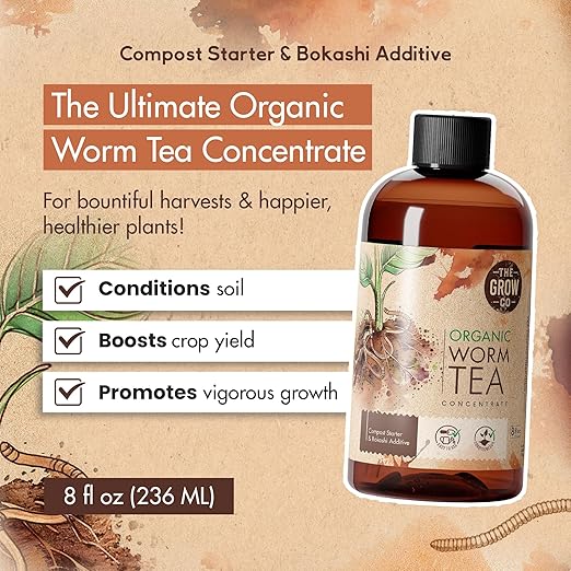 Worm Castings for Plants, Earthworm Casting Organic Fertilizer, Bokashi Booster, Worm Tea Made from Compost Worms, Liquified & Concentrated Vermicompost for Soil Fertility & Bountiful Harvest, 8 oz.