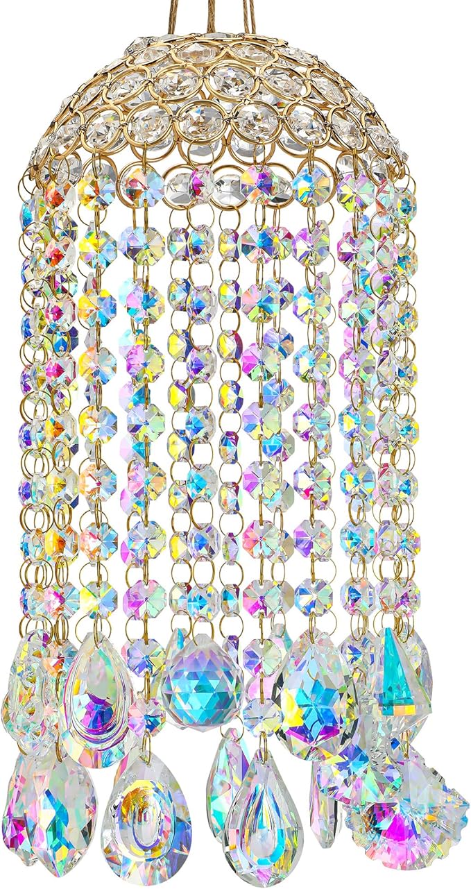 Crystal Chandelier Wind Chimes Suncatcher Pendant, Aurora Light Catcher for Window Indoor Outdoor Ornament, Gift for Mothers Day Christmas Day